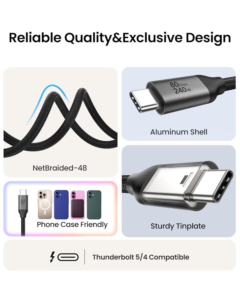 Silkland 80Gbps USB 4 for Thunderbolt 5 Cable 3M, 120Gbps Bandwidth for 16K/Dual 8K, 240W Fast Charging, USB C Monitor Cable Compatible for Thunderbolt 4/5/3, iPhone 17/16, MacBook M4 Pro,Monitor - Image 5