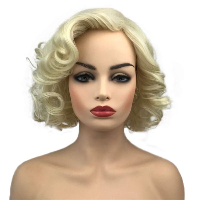 Aimole Women Short Curly Wig Synthetic Hair Cosplay Costume Halloween Party Daily Everyday Wear Wig Heat Resistant 613E