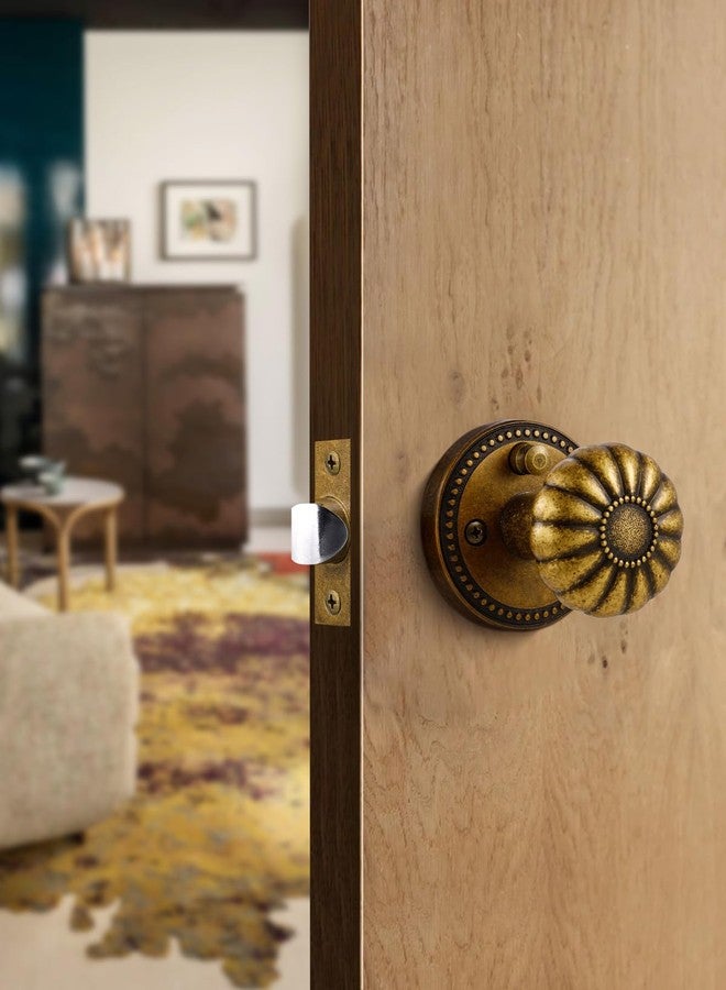 SORWDUERM Antique Brass Door Knobs Interior Privacy Door Knob with Lock for Bedroom and Bathroom,Zinc Alloy 1 Pack - Image 3