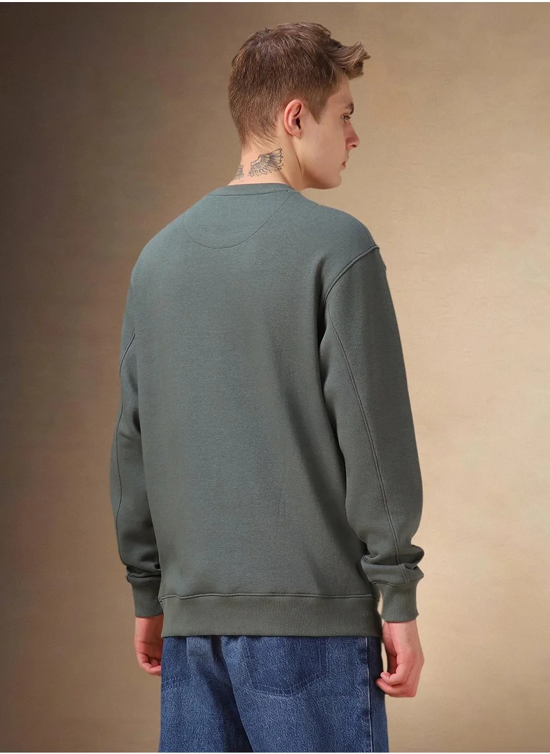 Dennis Lingo Men's Olive Polyester Blend Solid Regular Fit Sweatshirt