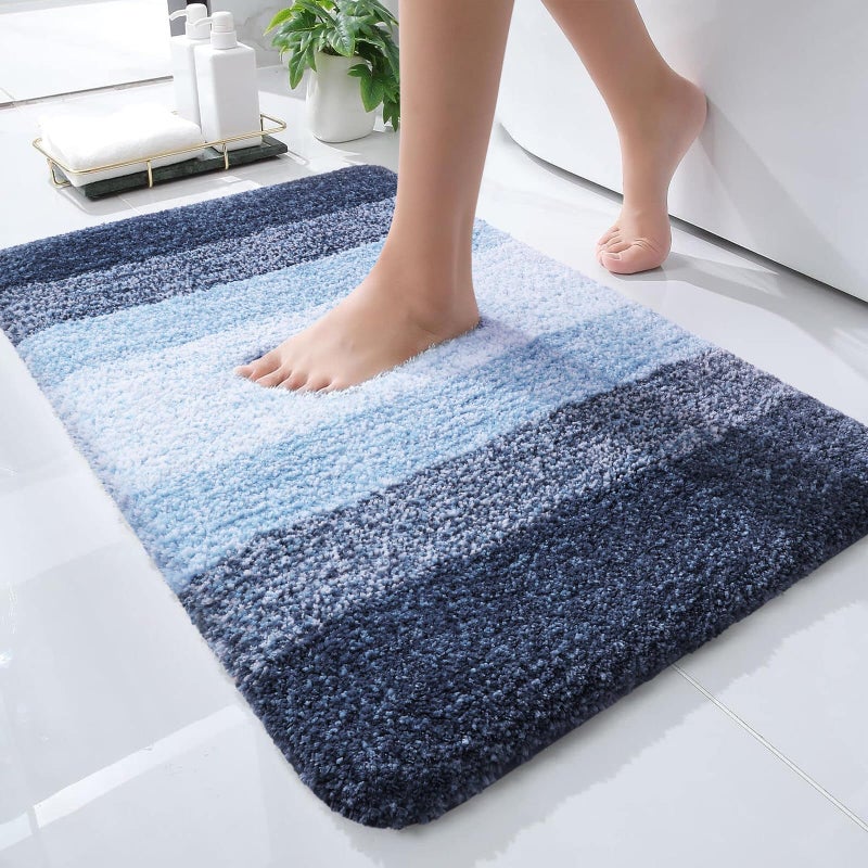 OLANLY Luxury Bathroom Rug Mat 24x16  Extra Soft and Absorbent Microfiber Bath Rugs  Non-Slip Plush Shaggy Bath Carpet  Machine Wash Dry  Bath Mats for Bathroom Floor  Tub and Shower  Navy