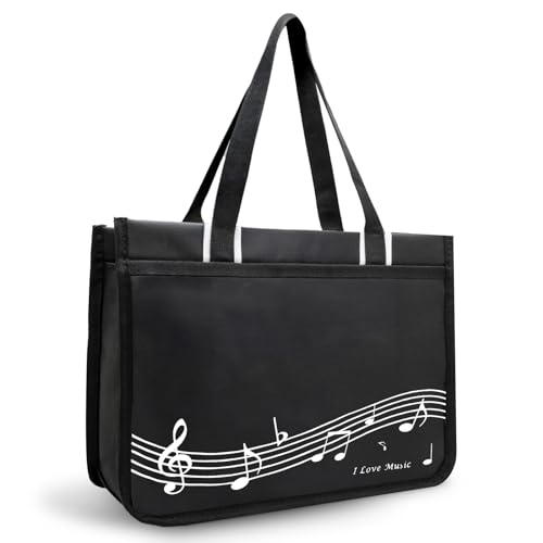 BestSounds Piano Bag, Zipper Waterproof Music Book Tote Bag Piano Accessories for Students Kids, Women, Gifts for Musicians (Black Music) - Image 1