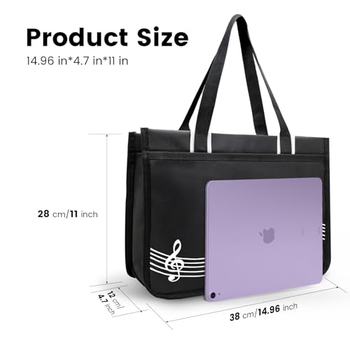 BestSounds Piano Bag, Zipper Waterproof Music Book Tote Bag Piano Accessories for Students Kids, Women, Gifts for Musicians (Black Music) - Image 4
