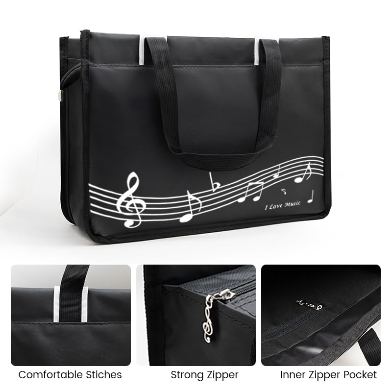 BestSounds Piano Bag, Zipper Waterproof Music Book Tote Bag Piano Accessories for Students Kids, Women, Gifts for Musicians (Black Music) - Image 2