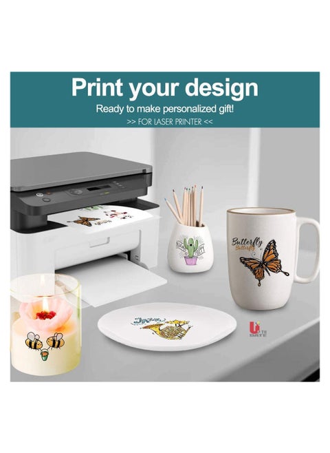 Laser Printer 5 Sheets White A4 Size Sticker Decals for Mugs and Glassware, DIY for a Stylish Distinctive Look For artists and handicraft lovers