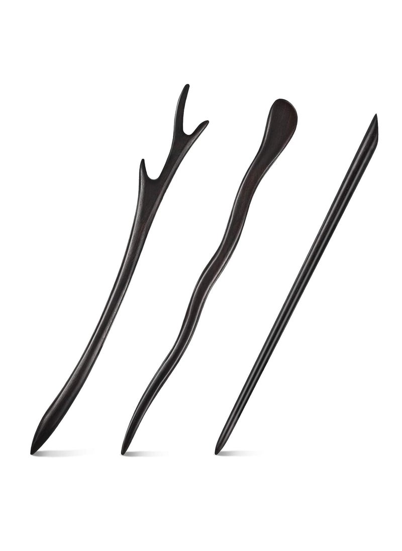 WILLBOND 3 Pieces Wood Hair Sticks Japanese Pencil Hair Clips for Buns Ebony Hair Accessories for Women and Girls  3 Styles 