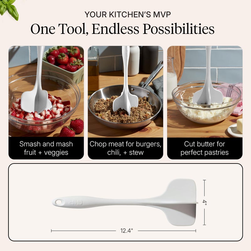 GIR: Get It Right Silicone Quad Meat Chopper - 12 in White - Heat-Resistant & Non-Stick - Potato Masher & Ground Beef Chopper Tool - Burger Smasher - Image 3