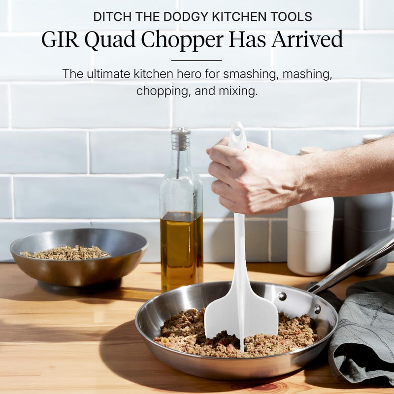 GIR: Get It Right Silicone Quad Meat Chopper - 12 in White - Heat-Resistant & Non-Stick - Potato Masher & Ground Beef Chopper Tool - Burger Smasher - Image 2