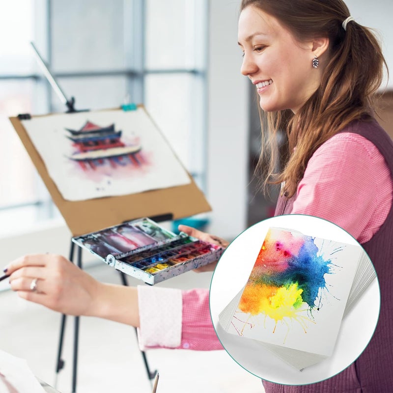 TecUnite 60 Sheets Watercolor Paper Pad Bulk Art White Cold Press Painting Paper for Watercolorist Drawing Artist(6 x 12 Inch,Cold Press) - Image 4