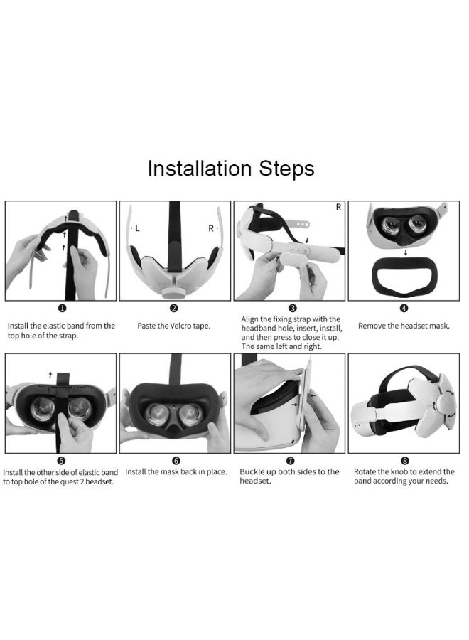 شريط رأس قابل للتعديل متوافق مع Meta Quest 2 وOculus Quest 2 مع وسادة رأس بديلة للحزام الفاخر حزام رأس مريح واقي يقلل الضغط أبيض - Image 5
