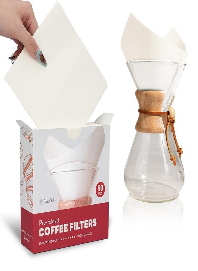 Brew Choice Pre-folded Cone Coffee Filters - 50 Pack, Upgraded 30% Natural Thicker Paper for Pure Taste, Compatible with CHEMEX Pour-Over Coffee Makers - Image 1