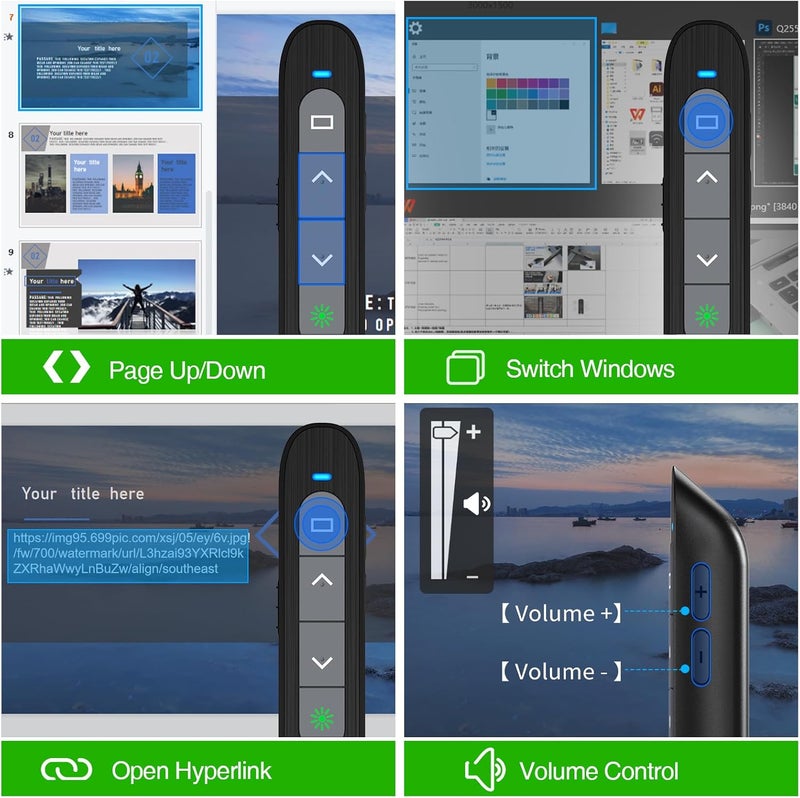 DinoFire USB C Rechargeable Presentation Clicker with Green Light, Remote Clicker for Presentations Wireless Presenter Slide Changer PPT Advancer with Volume Control for Laptop Computer - Image 4
