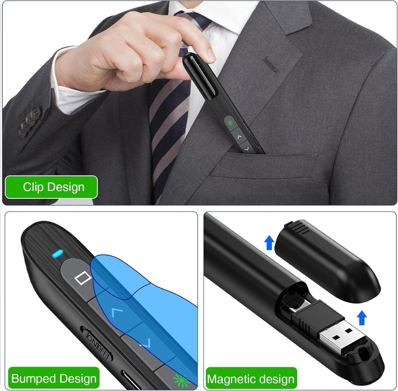DinoFire USB C Rechargeable Presentation Clicker with Green Light, Remote Clicker for Presentations Wireless Presenter Slide Changer PPT Advancer with Volume Control for Laptop Computer - Image 5