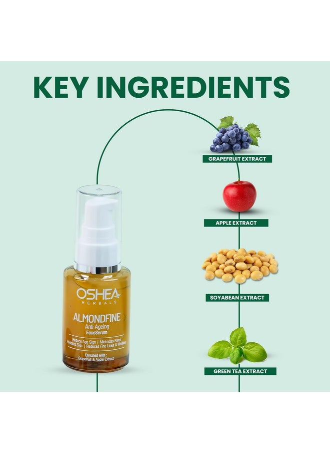 OSHEA Herbals - Almondfine Anti Ageing Face Serum For Normal Skin Type Removes Fine Lines & Wrinkles With Skin Hydration Infused With Grapefruit & Apple Extracts 30Ml - Image 1