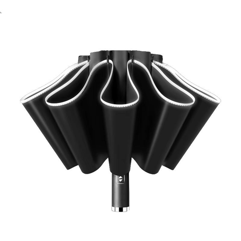 Umbrella automatic reflective led light lighting sunny umbrella with printed logo advertising umbrella three fold reverse umbrella wholesale LED light steering handle 10 bone reverse automatic - Image 1