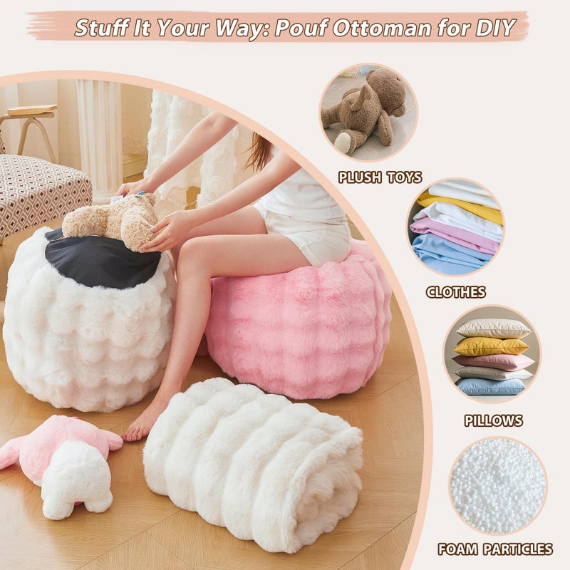 LIFEREVO Faux Rabbit Fur Round Inflatable Pouf Ottoman, 20" X 16" Plush Fuzzy Waffle Bubble Floor Poufs Foot Rest for Living Room Bedroom, Furry Pouf Foot Stool Home Decor, Anti-Slip, Sage Green - Image 3