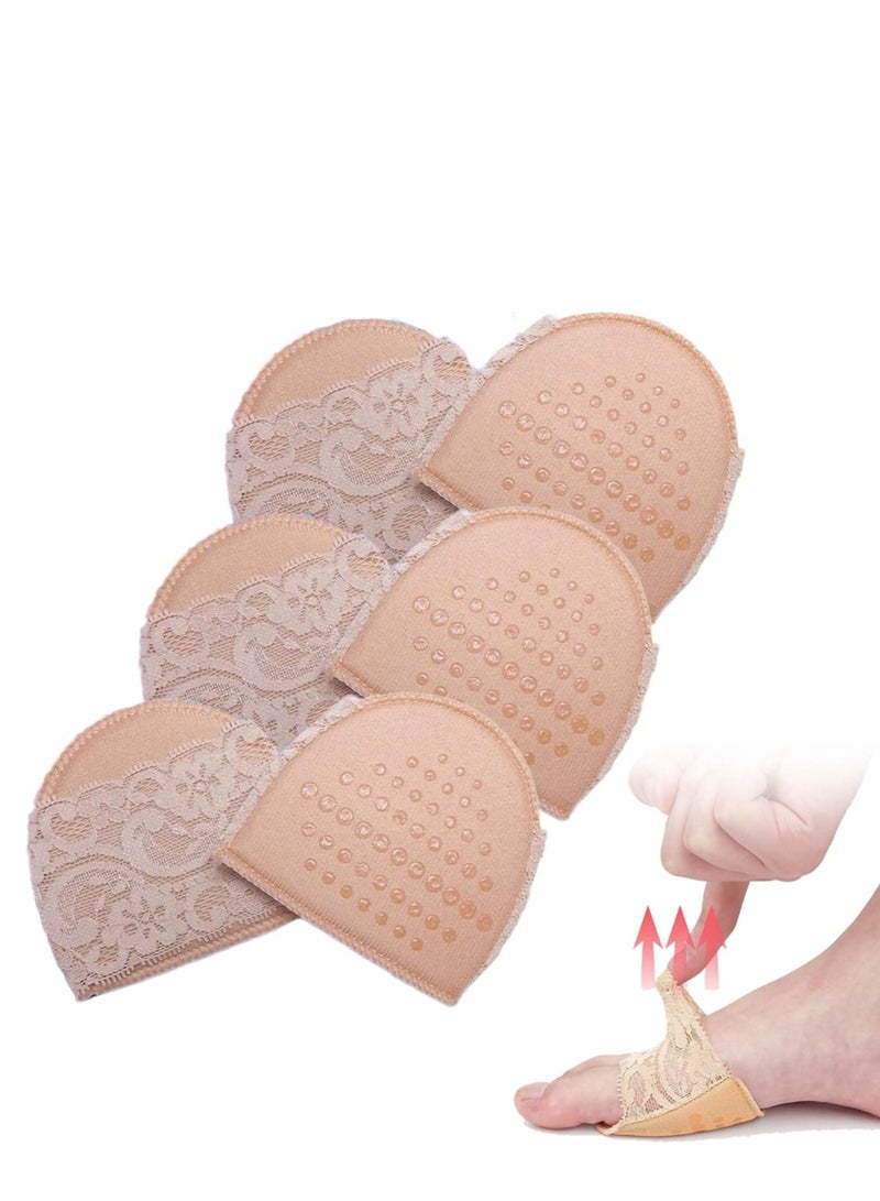 SYOSI Invisible Lace Forefoot Cushion Women Half Size High Heels Anti slip Breathable Sponge Bottom Socks Sweat absorbing Open Toe Sock (3 Pairs Skin Color) - Image 1