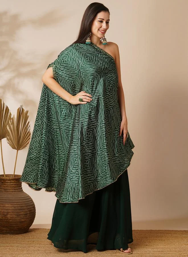 globus Bandhani Print One Shoulder Tunic and Georgette Skirt Fusion Co-Ords