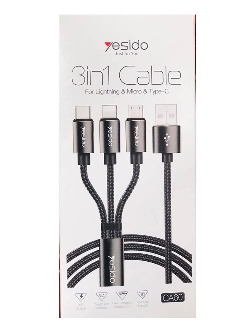 Yesido 3In1 Cable For Lightning & Micro And Type C - Image 3