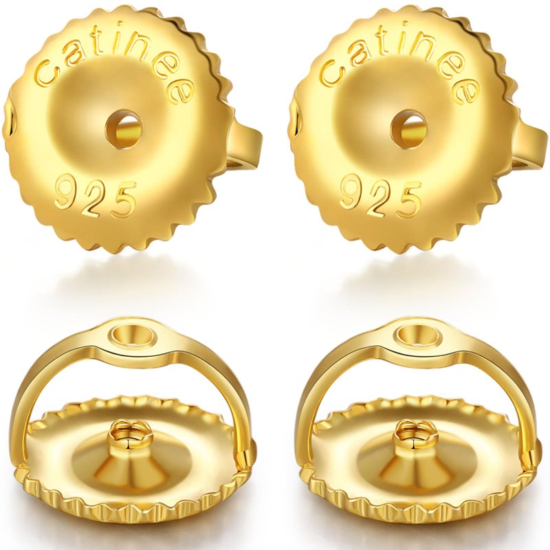 Catinee 2Pairs Gold Screw Earring Backs Replacements14K Gold Plated 925 Sterling Silver Locking Hypoallergenic Screw On Earring Backs for StudsScrew Backs Fit ForThreaded Post 0032Gold