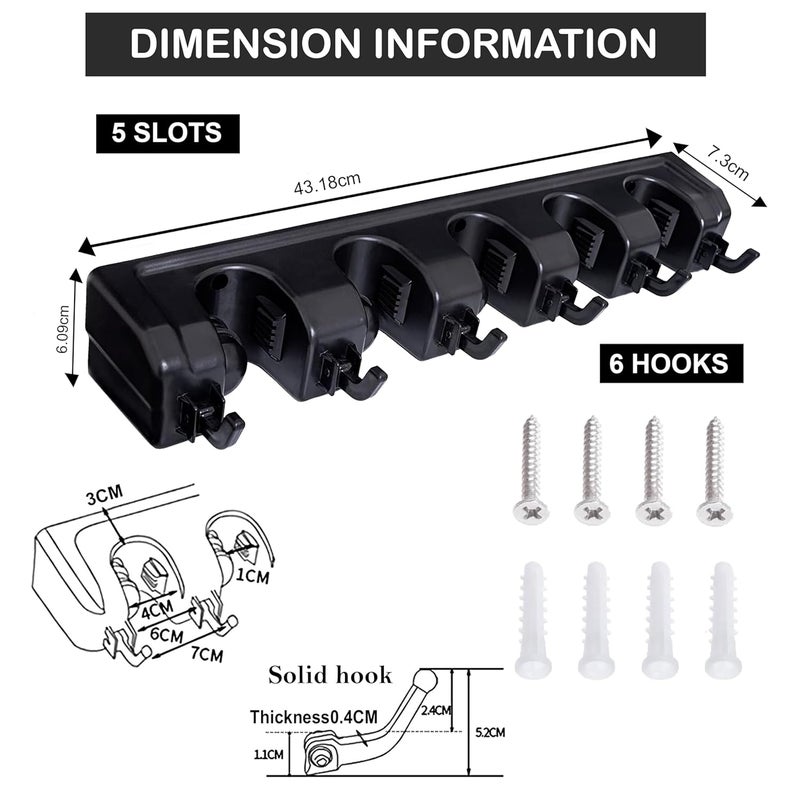 OXIOV Wall Mounted Broom and Mop Holder Organizer Stand For Home Garden Garage And Storage 5 Ball Slots Black - Image 4