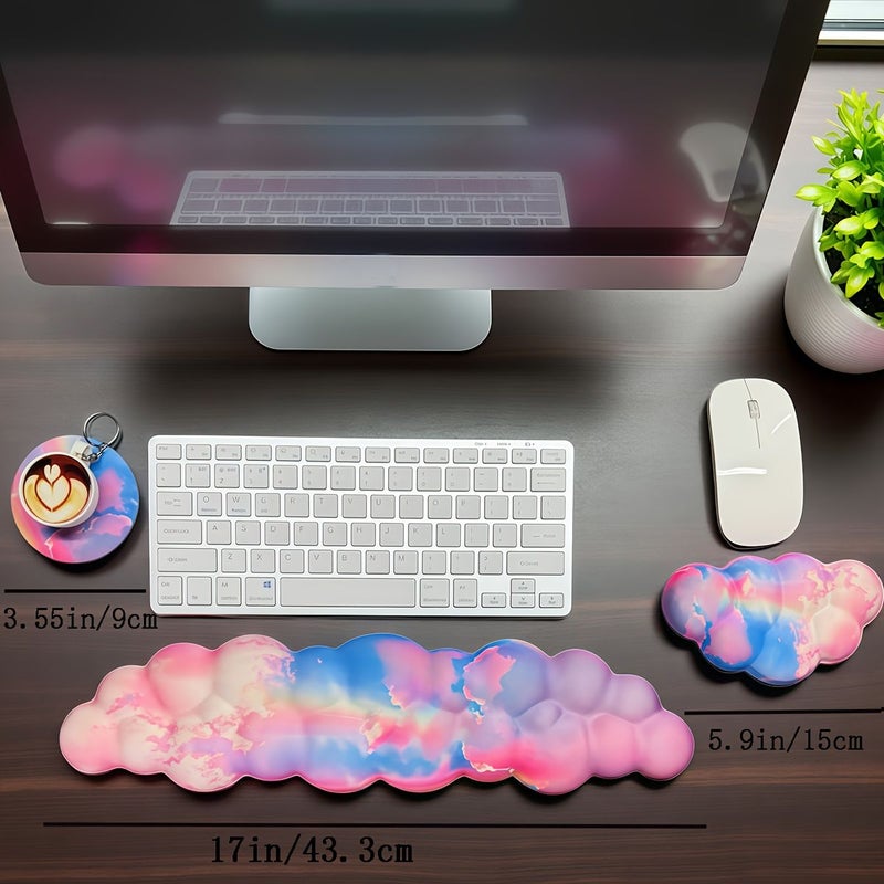 Sky Cloud Rainbow Keyboard Wrist Rest 3pcs Comfort Cushion Non-Slip PU Base - Image 2