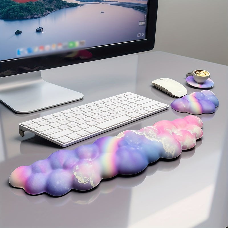 Sky Cloud Rainbow Keyboard Wrist Rest 3pcs Comfort Cushion Non-Slip PU Base - Image 5