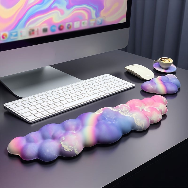 Sky Cloud Rainbow Keyboard Wrist Rest 3pcs Comfort Cushion Non-Slip PU Base - Image 1