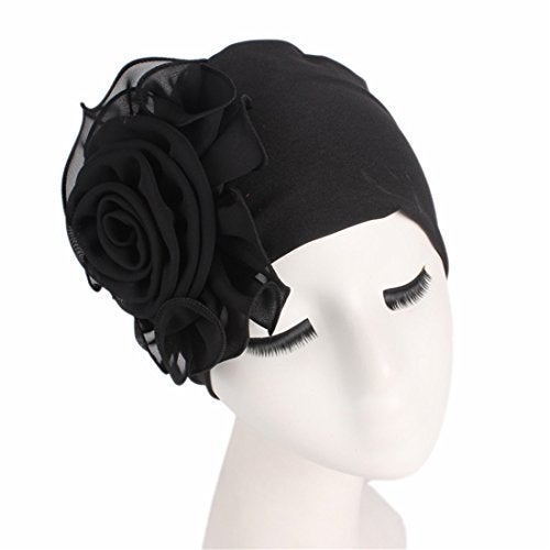 Qhome cap Qhome Women King Size Flower Stretchy Beanie Turban Bonnet Chemo Cap for Cancer Patients Ladies Bandanas African Head Wrap Black - Image 5