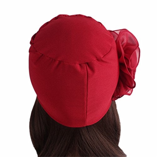 Qhome cap Qhome Women King Size Flower Stretchy Beanie Turban Bonnet Chemo Cap for Cancer Patients Ladies Bandanas African Head Wrap Black - Image 4