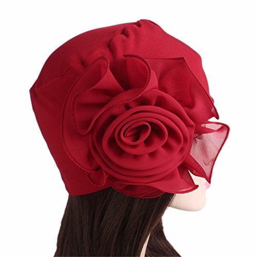 Qhome cap Qhome Women King Size Flower Stretchy Beanie Turban Bonnet Chemo Cap for Cancer Patients Ladies Bandanas African Head Wrap Black - Image 3