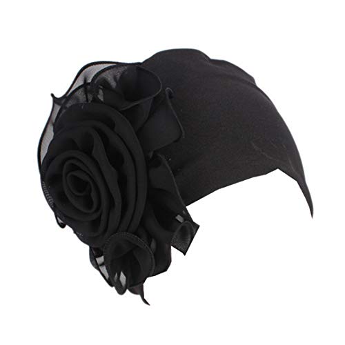 Qhome cap Qhome Women King Size Flower Stretchy Beanie Turban Bonnet Chemo Cap for Cancer Patients Ladies Bandanas African Head Wrap Black - Image 1