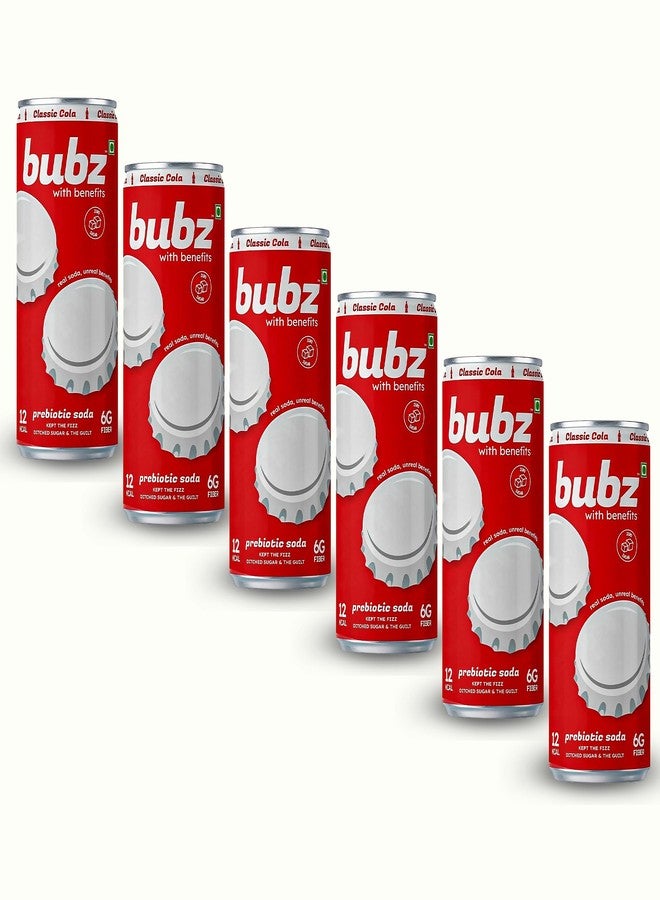Bubz Classic Cola Prebiotic Soda | 6g Prebiotic Fiber | 0g Added Sugar | Naturally Sweetened by Monk Fruit | 12 Kcal Per Can Only | Pack of 6 (250ml) - Image 1