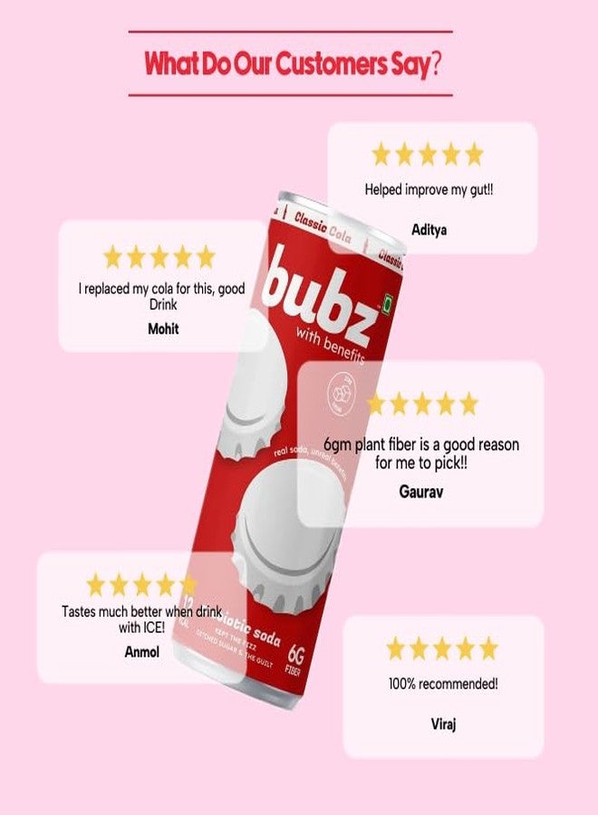 Bubz Classic Cola Prebiotic Soda | 6g Prebiotic Fiber | 0g Added Sugar | Naturally Sweetened by Monk Fruit | 12 Kcal Per Can Only | Pack of 6 (250ml) - Image 4