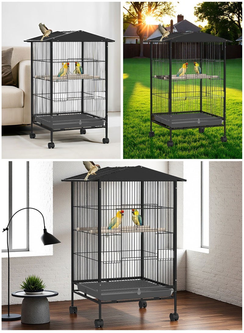 Kidle 33 Inch Thick And Sturdy Wire Bird Cage Open-Top Parrot Cage with Rolling Stand for Parakeets Cockatiels Budgies Parrotlets Lovebirds Canary Small-Sized Birds Parrots 84*45*45cm - Image 4