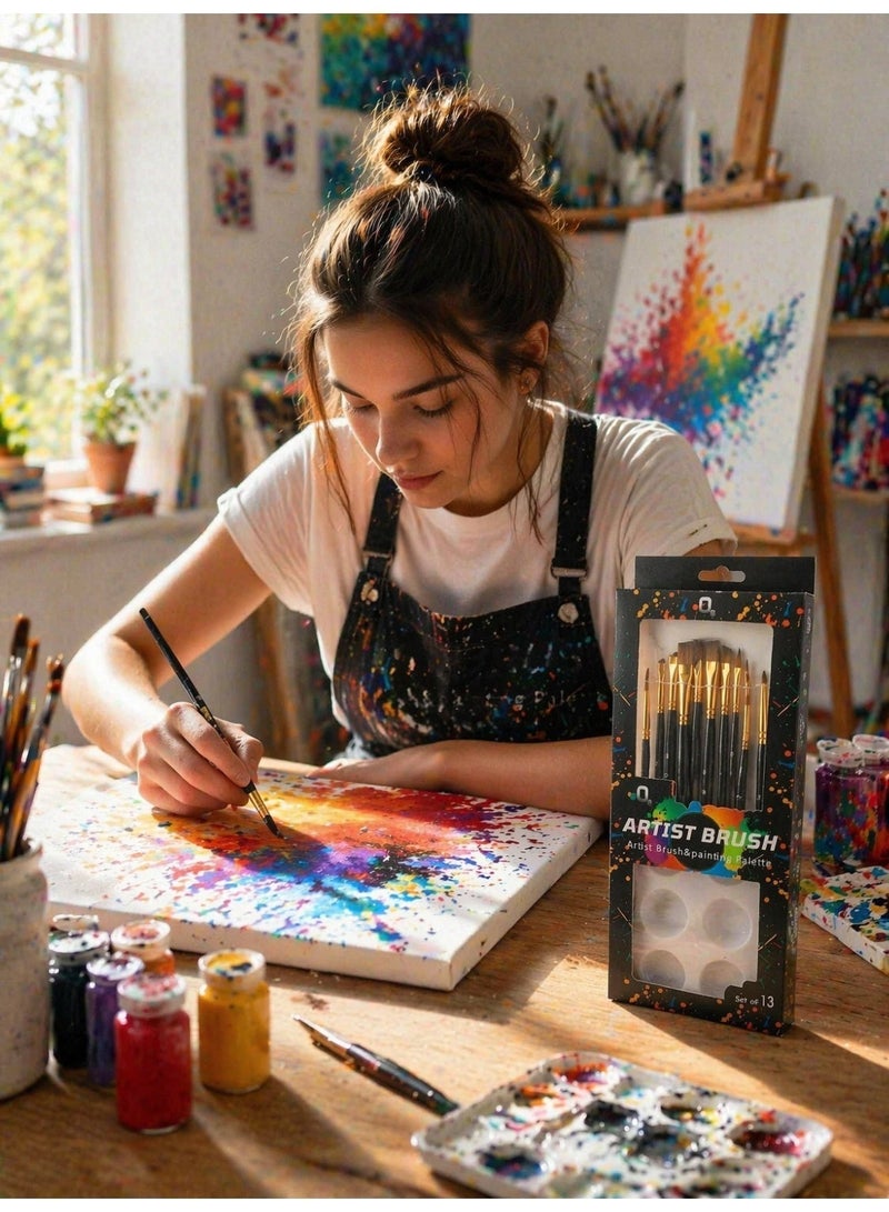 او ايت.ديزاين مجموعة فرش O8.design للرسم والمكياج، تتضمن 13 فرشاة مناسبة للألوان المائية والأكريليك وفن الأظافر والرسم على الجسم والوجه والصخور وألوان الغواش والزيت والأقمشة، مع لوحة مزج الألوان؛ خيار رائع للأطفال والبالغين. - Image 4
