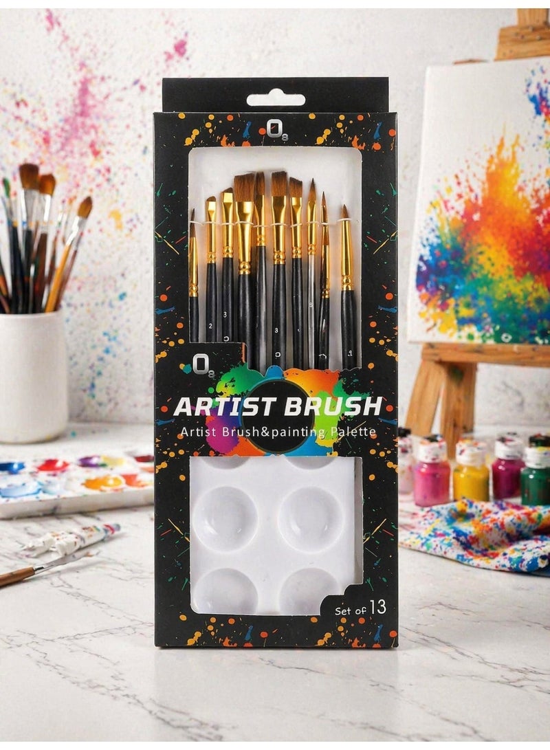 او ايت.ديزاين مجموعة فرش O8.design للرسم والمكياج، تتضمن 13 فرشاة مناسبة للألوان المائية والأكريليك وفن الأظافر والرسم على الجسم والوجه والصخور وألوان الغواش والزيت والأقمشة، مع لوحة مزج الألوان؛ خيار رائع للأطفال والبالغين. - Image 1
