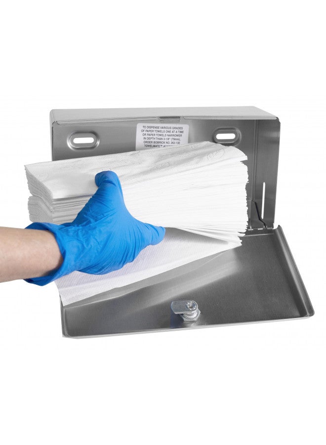 Bobrick BOBRICK 2621 ClassicSeries Stainless Steel Surface-Mounted Paper Towel Dispenser, Satin Finish, Knob-Latch, 4" Length, 7-1/8" Height, 10-3/4" Width  - Image 4