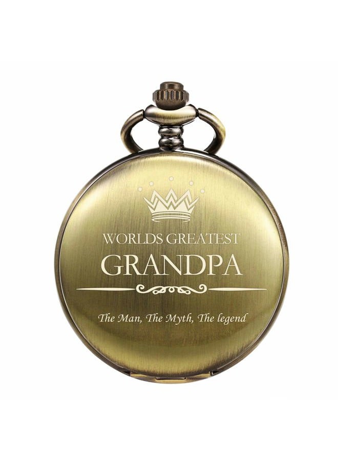 TREEWETO Pocket Watch for Grandpa Men Engraved Pocket Watches with Chain Box for Birthday Father's Day Christmas Bronze - Image 1