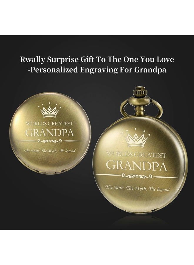 TREEWETO Pocket Watch for Grandpa Men Engraved Pocket Watches with Chain Box for Birthday Father's Day Christmas Bronze - Image 4