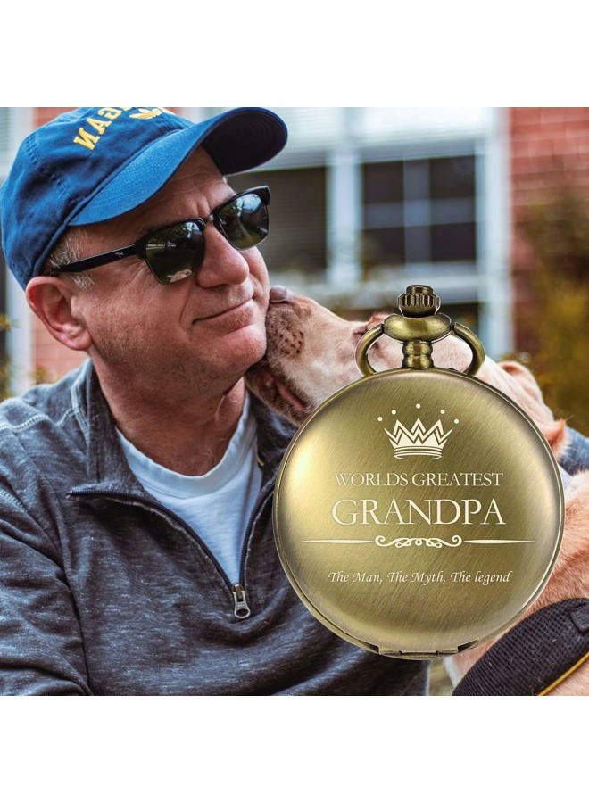 TREEWETO Pocket Watch for Grandpa Men Engraved Pocket Watches with Chain Box for Birthday Father's Day Christmas Bronze - Image 3