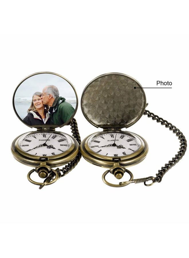 TREEWETO Pocket Watch for Grandpa Men Engraved Pocket Watches with Chain Box for Birthday Father's Day Christmas Bronze - Image 5