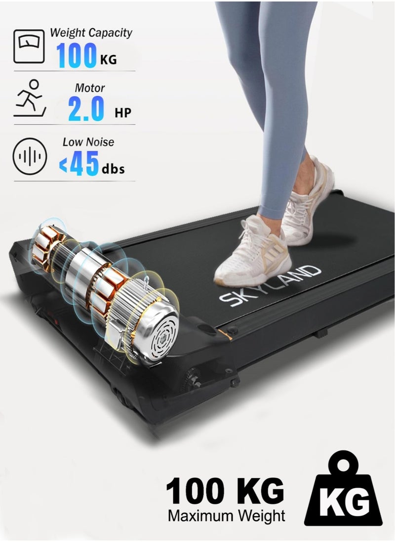 Sky Land - Compact Walking Pad Treadmill for Home & Office | Ultra Slim, Portable, Bluetooth, Remote Control, LED Display, Quiet Running Machines + Free Ab Roller with Automatic Rebound & Elbow Support – Core Strength Trainer - Image 1