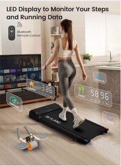 Sky Land Compact Walking Pad Treadmill for Home & Office | Ultra Slim, Portable, Bluetooth, Remote Control, LED Display, Quiet Running Machines + Free Ab Roller with Automatic Rebound & Elbow Support – Core Strength Trainer  - Image 4