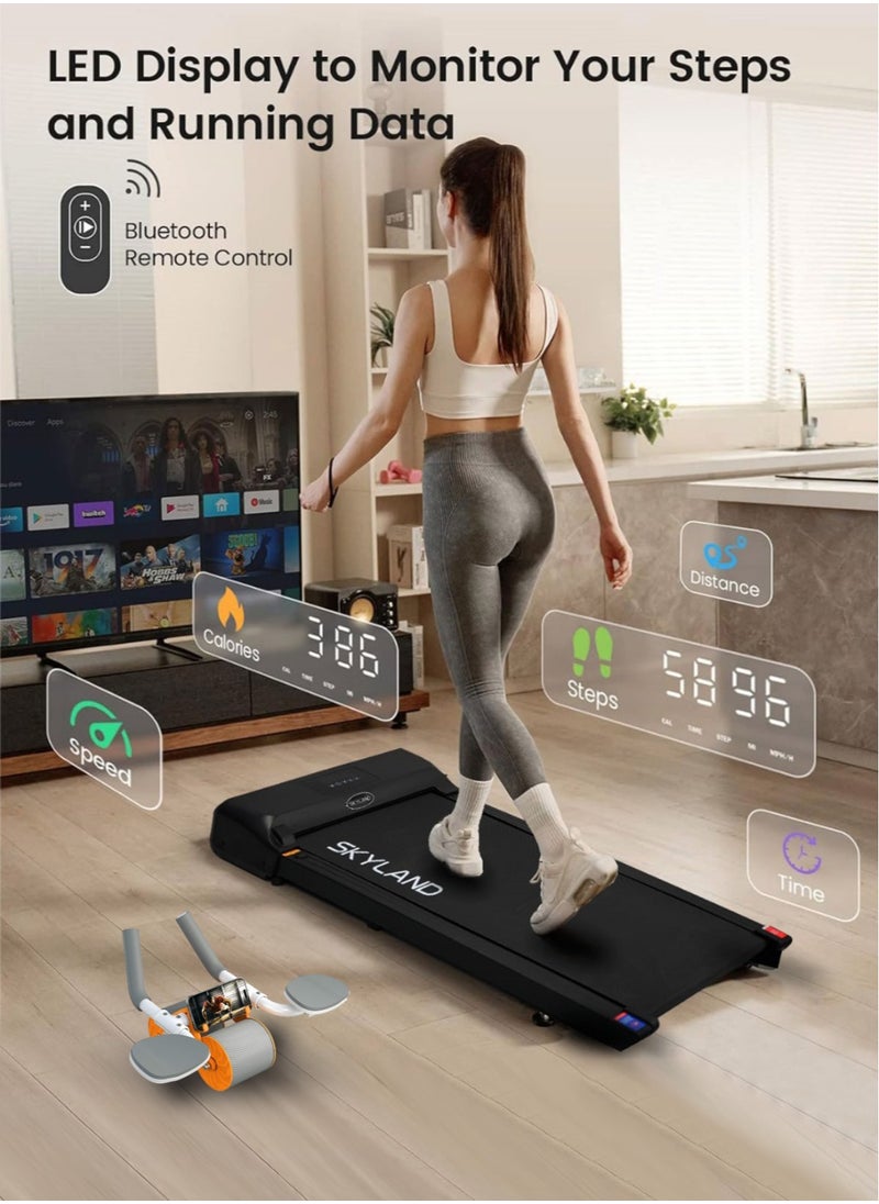 Sky Land - Compact Walking Pad Treadmill for Home & Office | Ultra Slim, Portable, Bluetooth, Remote Control, LED Display, Quiet Running Machines + Free Ab Roller with Automatic Rebound & Elbow Support – Core Strength Trainer - Image 1