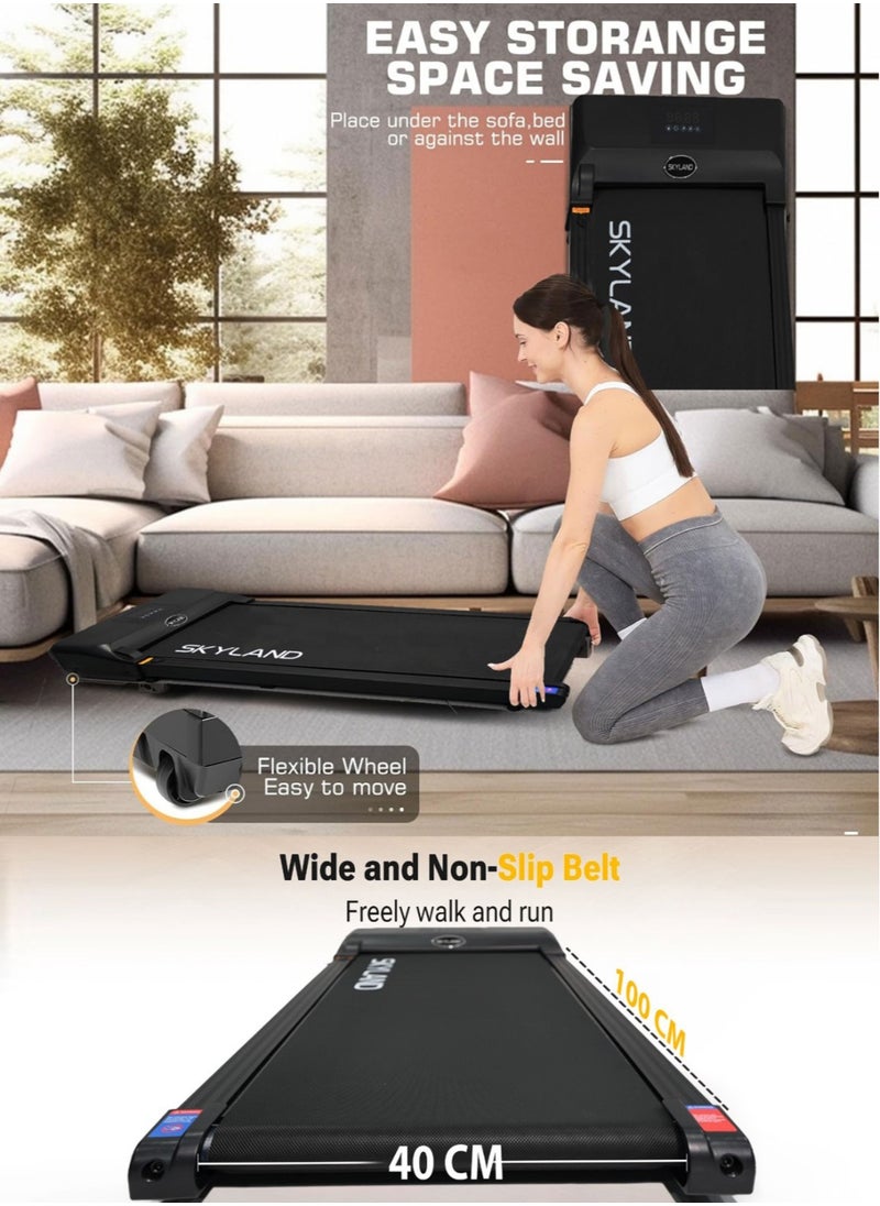 Sky Land - Compact Walking Pad Treadmill for Home & Office | Ultra Slim, Portable, Bluetooth, Remote Control, LED Display, Quiet Running Machines + Free Ab Roller with Automatic Rebound & Elbow Support – Core Strength Trainer - Image 1
