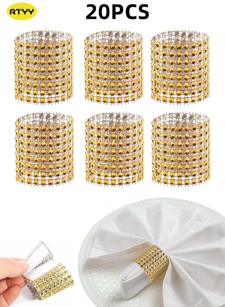 RTYY عبوة من ٢٠ حلقة مناديل، حلقات مناديل ذهبية، حلقات بلاستيكية مزخرفة بشريط فيلكرو على شكل ماسة، حاملات مناديل ذهبية، لفافات مناديل، مثالية لحفلات الذكرى السنوية، وأعياد الميلاد، والحفلات، وحفلات الزفاف، وحفلات العشاء. - Image 1