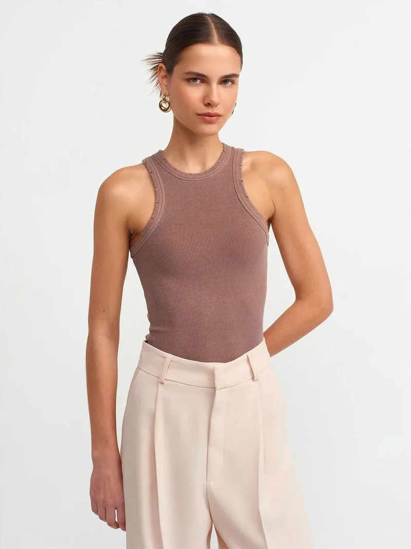 ديلفين Dilvin Sleeveless Ribbed Knit Blouse