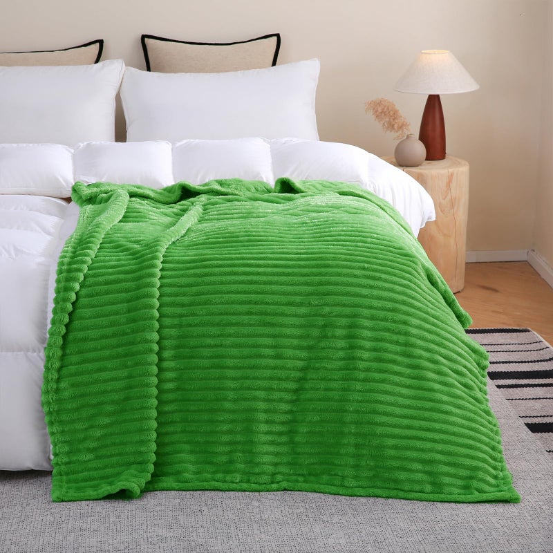 Linecooo Bright Green Fleece Throw Blanket 50â€Ã—60â€ for Couch Sofa Bed,Super Soft Cozy Plush Microfiber Flannel Blanket with Stripes Design Lightweight for Adults,Woman,Girls - Image 4