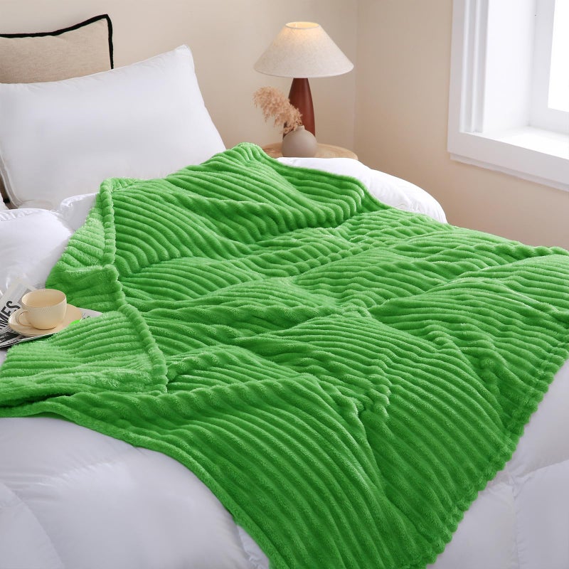 Linecooo Bright Green Fleece Throw Blanket 50â€Ã—60â€ for Couch Sofa Bed,Super Soft Cozy Plush Microfiber Flannel Blanket with Stripes Design Lightweight for Adults,Woman,Girls - Image 3
